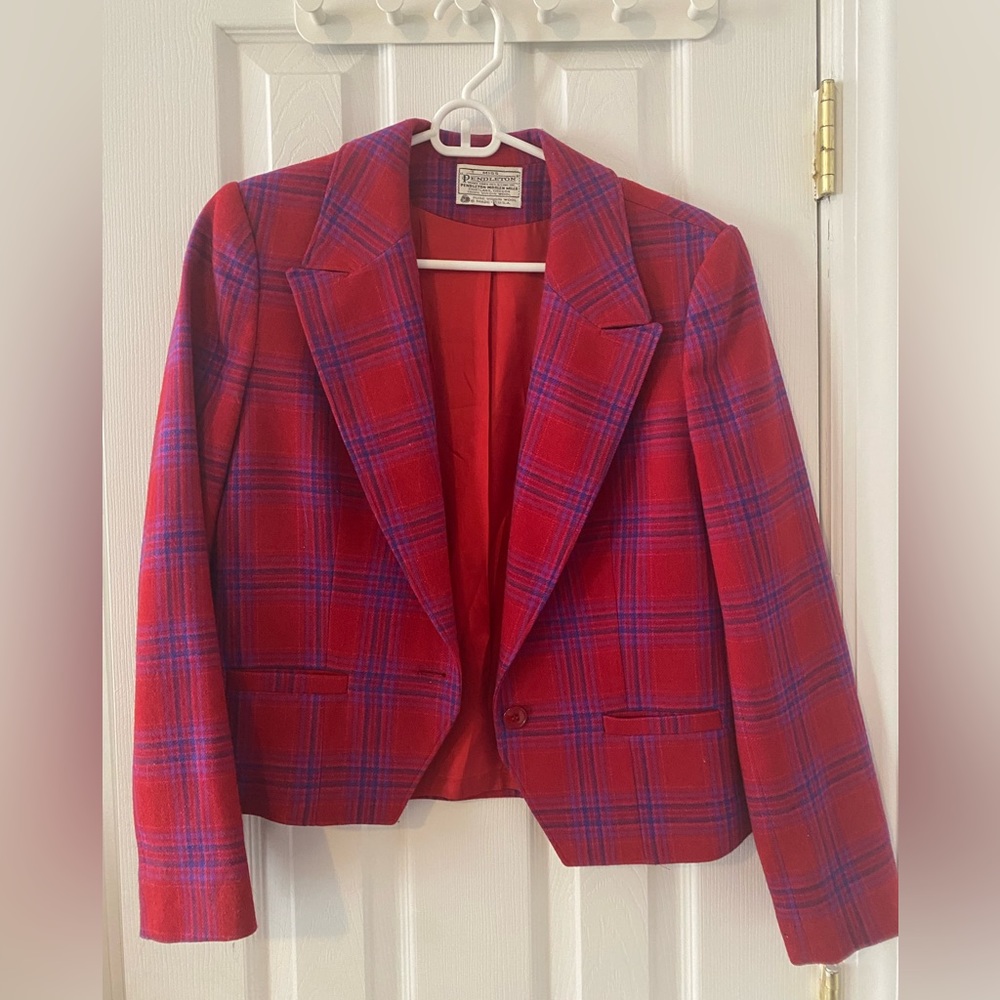 Vintage Pendleton Wool Plaid Cropped Blazer